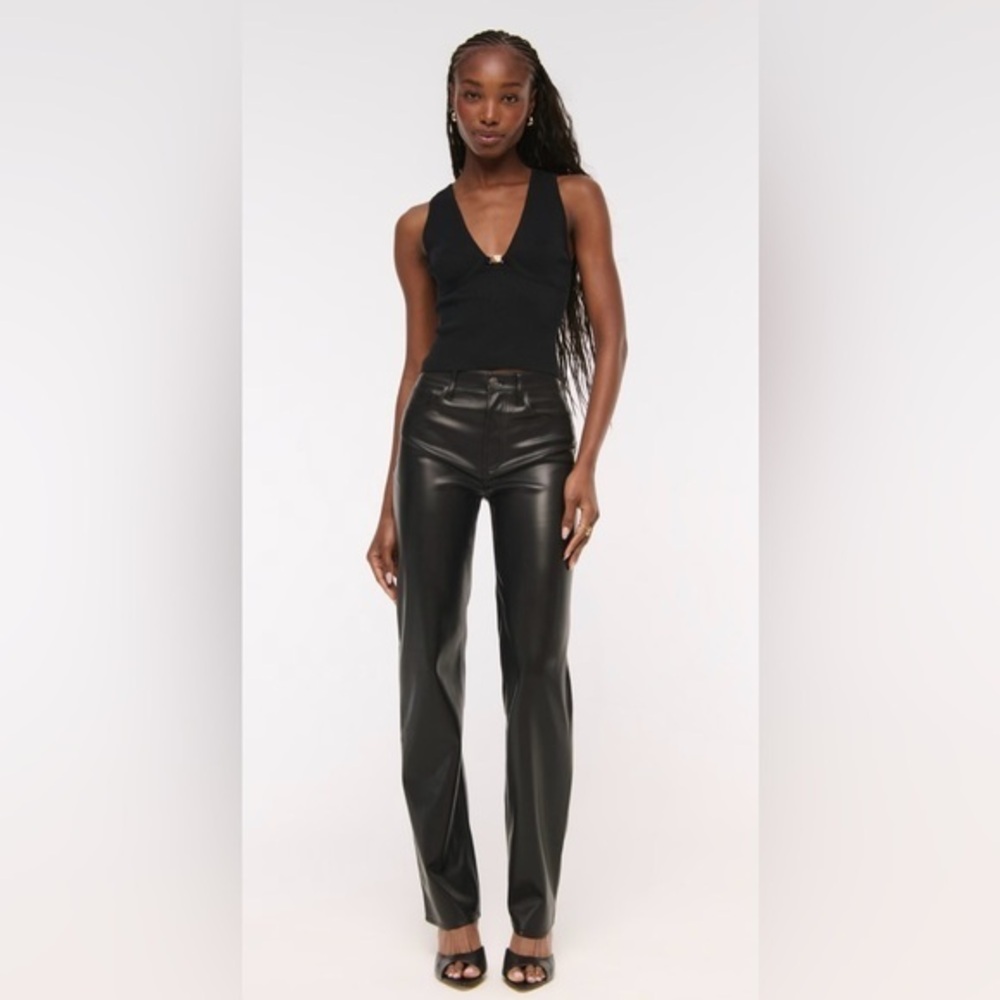 Abercrombie & Fitch Vegan Leather Ultra High Rise Straight Leg Trouser